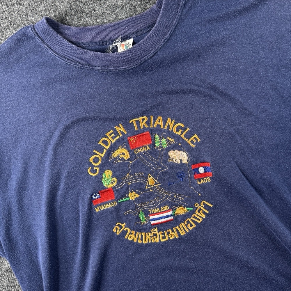 Golden Triangle T-Shirt Blue Embroidered Women 2XL China Laos Thailand Myanmar‎